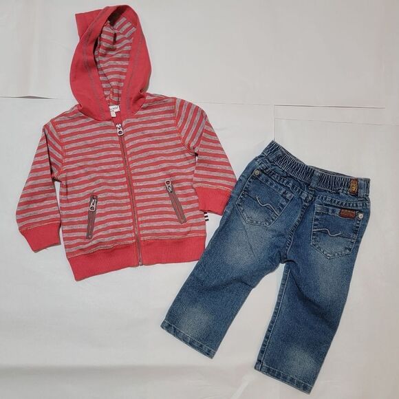 7 For All Mankind 7FAM Infant Jeans 12 months & Splendid Zip Front Jacket Outfit - Picture 1 of 6